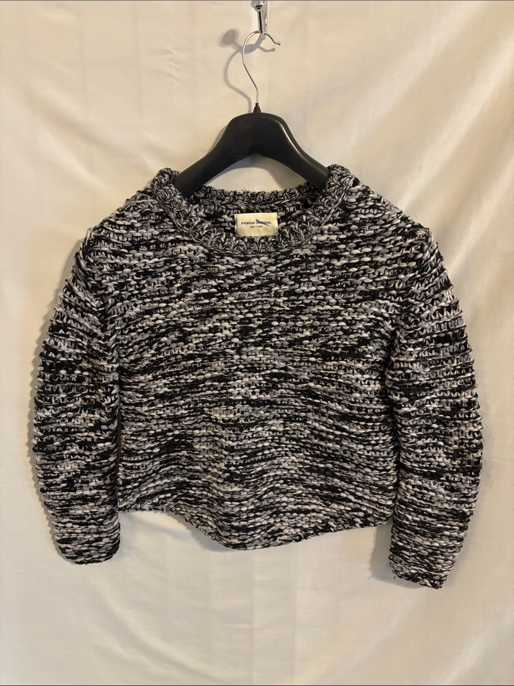 Public School New York Black White Marled Chunky Knit Wool Cropped Sweater XS